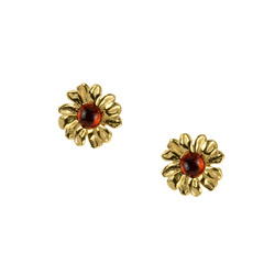 Silver  earrings with amber  - daisy