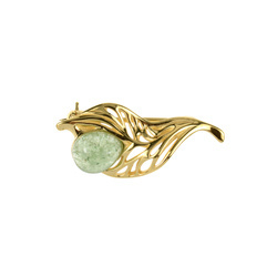 Silver brooch with green quartz - leaf