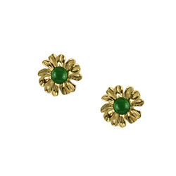 Silver  earrings with green agate - daisy