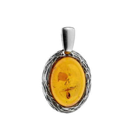 Silver pendant with amber