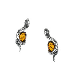 Silver earrings with amber - snake