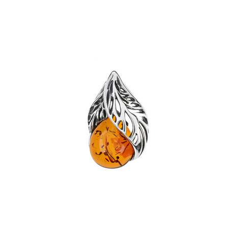 Silver pendant with amber - leaf