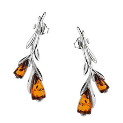 Silver earrings with amber - leaf