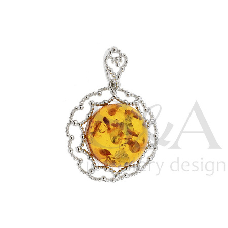 Silver pendant with amber