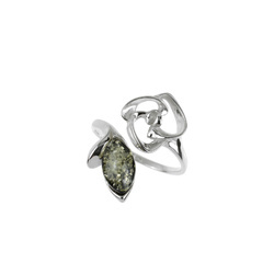 Silver ring with amber - rosehip