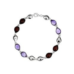 Silver bracelet with amber and amethyst