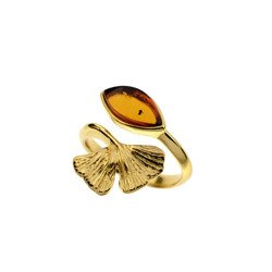 Silver ring with amber - Ginkgo