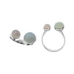 Silver ring with agate and quartz