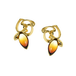 Silver earrings with amber - rosehip