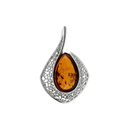 Silver pendant with amber